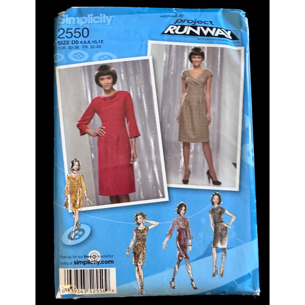 Simplicity 2550 Project Runway Misses Dress Sew Pattern Sz 4-12 Cowl VNeck Uncut